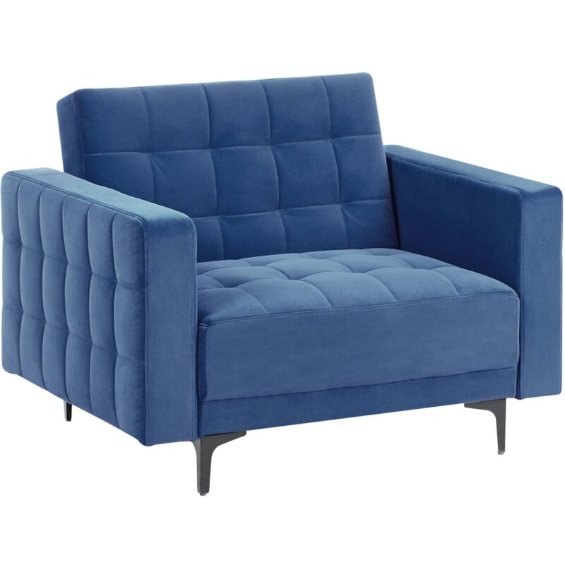 Beliani - Modern Armchair Reclining Day Bed Velvet Tufted Blue Aberdeen
