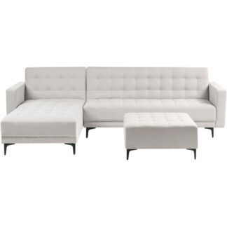 Modular Corner Sofa Bed 4 Seater ABERDEEN Fabric Light Grey with Ottoman Right Hand