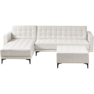 Modular Corner Sofa Bed 4 Seater ABERDEEN Fabric Off-White with Ottoman Right Hand