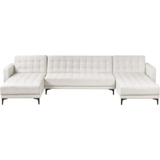 Modular U-Shape Sofa Bed 5 Seater ABERDEEN Fabric Off-White